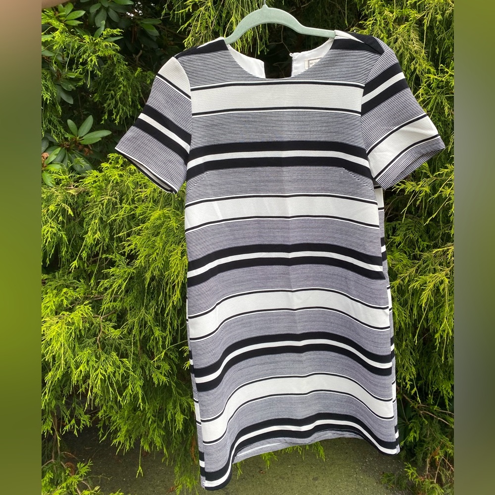 Mo Vint Black & White Striped Business Dress SZ: S